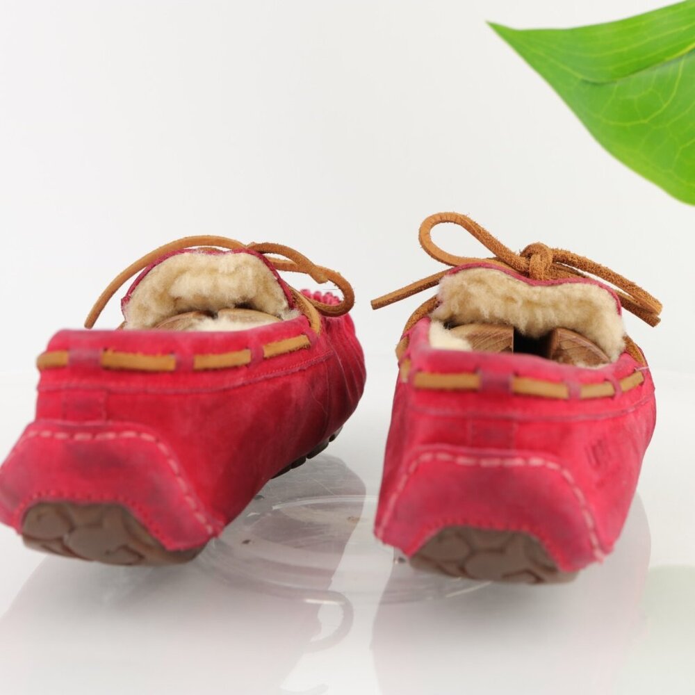 Ugg Womens Dakota Slip On Shoe Size 7 Red Suede Shearling‎ Sherpa Moccasin - Picture 4 of 12